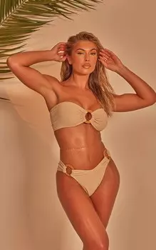 PrettyLittleThing Бикини-топ-бандо Stone Crinkle с уплотнительным кольцом