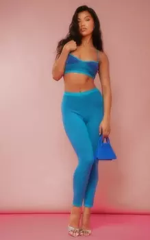 PrettyLittleThing Бирюзовый двухцветный вязаный комплект из леггинсов и бюстгальтера без косточек