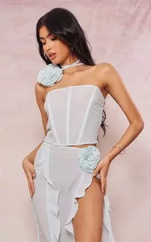 PrettyLittleThing Бледно-мятный корсет с цветочным принтом и розами