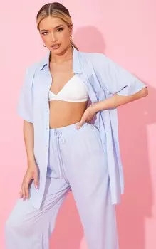 PrettyLittleThing Бледно-синяя льняная рубашка свободного кроя с коротким рукавом свободного кроя