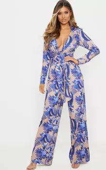 PrettyLittleThing Блейзер телесного цвета с запахом и цветочным принтом