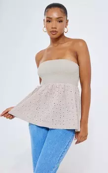 PrettyLittleThing Блуза бродери темно-серого цвета с расклешенным краем