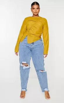 PrettyLittleThing Блузка Plus со сборками спереди цвета шартрез