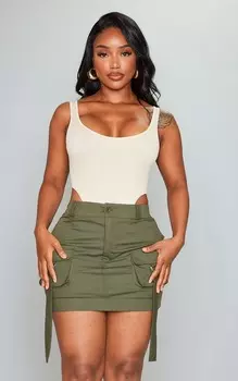 PrettyLittleThing Боди с высокой посадкой и структурированным контуром в рубчик Shape Stone