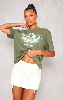 PrettyLittleThing Большая футболка с цветочным принтом цвета морской волны для теннисного клуба