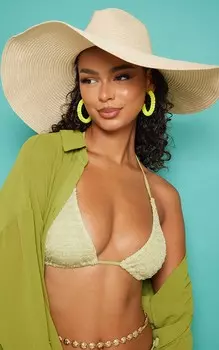 PrettyLittleThing Большая тканая шляпа-федора бежевого цвета