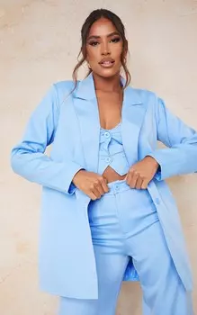 PrettyLittleThing Большой тканый пиджак пастельно-синего цвета