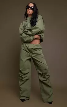 PrettyLittleThing Брюки-карго цвета хаки с перекидной талией