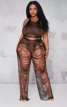 PrettyLittleThing Брюки Plus с шоколадными кисточками и потертостями