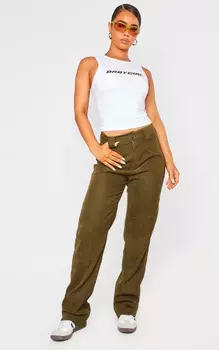 PrettyLittleThing Брюки премиум-класса цвета хаки со складками из саржи