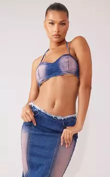PrettyLittleThing Бюстгальтер без косточек из перекрашенного джинсового денима цвета индиго