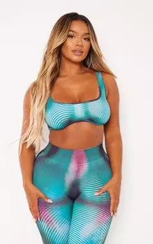 PrettyLittleThing Бюстгальтер без косточек с принтом Shape Green Body