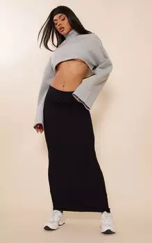 PrettyLittleThing Черная длинная юбка из мягкого джерси со швами