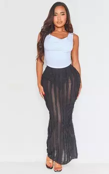 PrettyLittleThing Черная длинная юбка с фактурной оборкой Shape