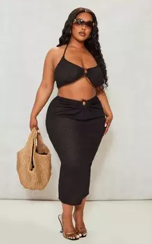 PrettyLittleThing Черная длинная юбка с трикотажным кольцом Plus