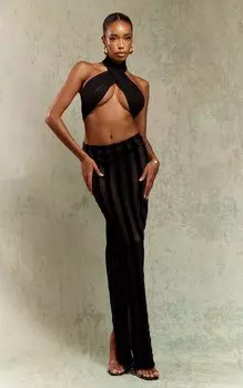 PrettyLittleThing Черная длинная юбка в сетчатую полоску Devore