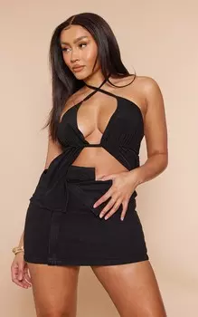 PrettyLittleThing Черная джинсовая мини-юбка с складной талией