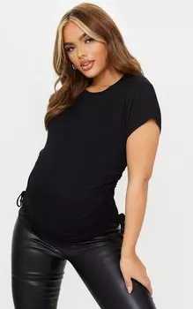 PrettyLittleThing Черная футболка со сборками для беременных