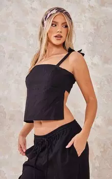 PrettyLittleThing Черная хлопковая майка с открытой спиной и завязками на бретельках