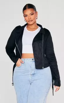 PrettyLittleThing Черная косуха из искусственной замши Plus Plus