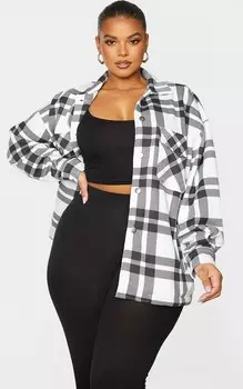 PrettyLittleThing Черная куртка с карманами в клетку Plus Plus