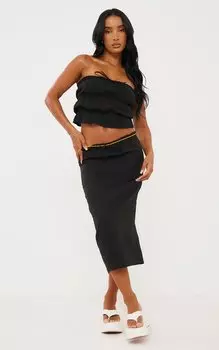 PrettyLittleThing Черная льняная юбка мидакси с низкой посадкой и завязкой спереди