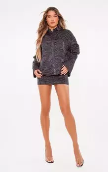 PrettyLittleThing Черная мини-юбка из тканого жаккарда со швом