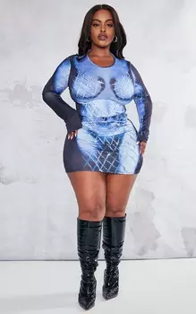 PrettyLittleThing Черная мини-юбка с завышенной талией и принтом Diamante Body