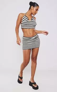 PrettyLittleThing Черная мини-юбка в рубчик с текстурированной полоской