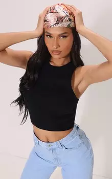 PrettyLittleThing Черная мягкая трикотажная майка-борцовка в рубчик