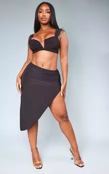 PrettyLittleThing Черная облегающая асимметричная юбка-миди Shape