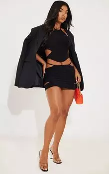 PrettyLittleThing Черная облегающая мини-юбка с вырезами и бретелями