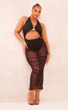 PrettyLittleThing Черная пляжная юбка плюс со сборками спереди в сеточку