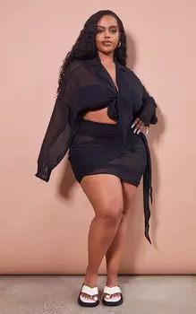 PrettyLittleThing Черная шифоновая пляжная юбка со сборками Plus