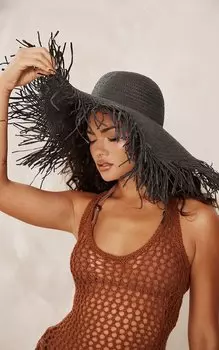 PrettyLittleThing Черная шляпа от солнца с потертостями