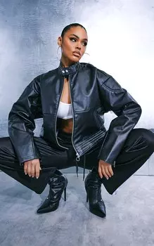 PrettyLittleThing Черная стеганая куртка из искусственной кожи