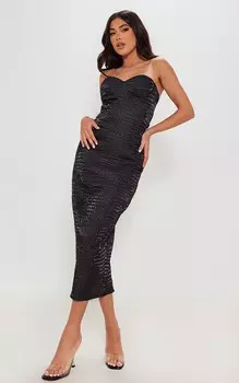 PrettyLittleThing Черное фактурное платье мидакси с чашечками