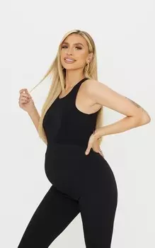 PrettyLittleThing Черное облегающее боди без рукавов с вырезом-борцовкой для беременных