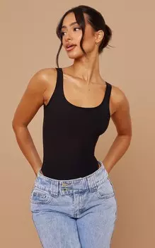 PrettyLittleThing Черное облегающее боди-стринги с квадратным вырезом Petite