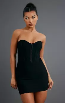 PrettyLittleThing Черное облегающее платье-бандо с бинтами на крючках и проушинах