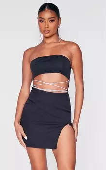 PrettyLittleThing Черное облегающее платье-бандо с вырезами и стразами