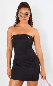PrettyLittleThing Черное облегающее платье-карго с корсетом и поясом-бандо