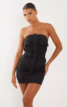 PrettyLittleThing Черное облегающее платье-карго с карманами на молнии и парашютом