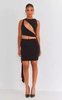 PrettyLittleThing Черное облегающее платье с драпировкой и вырезами