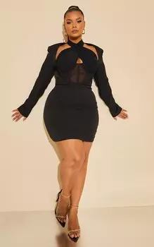 PrettyLittleThing Черное облегающее платье с корсетом и крестом спереди