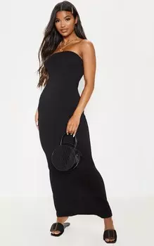 PrettyLittleThing Черное платье-бандо макси