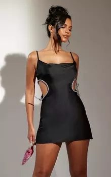 PrettyLittleThing Черное платье-комбинация с блестящим бантом и вырезом