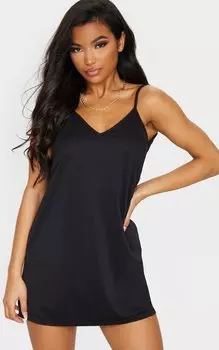 PrettyLittleThing Черное платье-комбинация с открытой спиной и бретелями