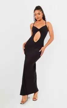 PrettyLittleThing Черное платье-макси с вырезами