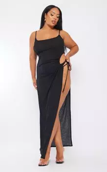 PrettyLittleThing Черное платье мидакси с вырезами и бретелями Plus